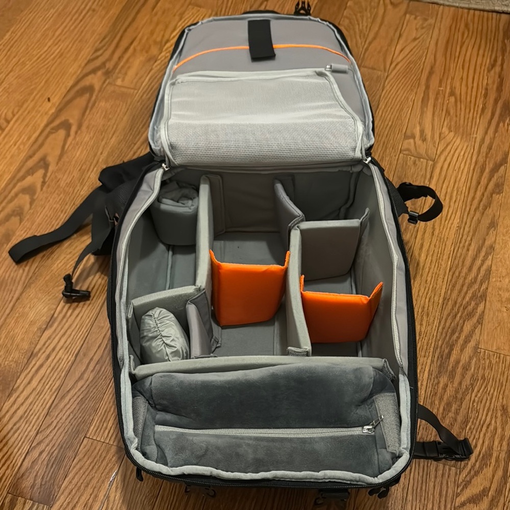 Gray and Orange Camera Backpack